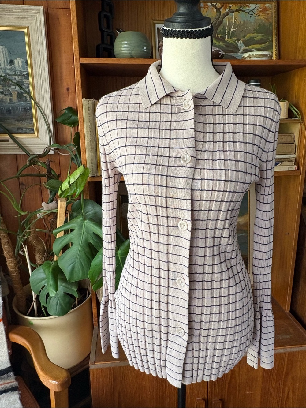 Preppy Stripe Ribbed Knit Button Down Polo Shirt Flare Cuff A New Day S